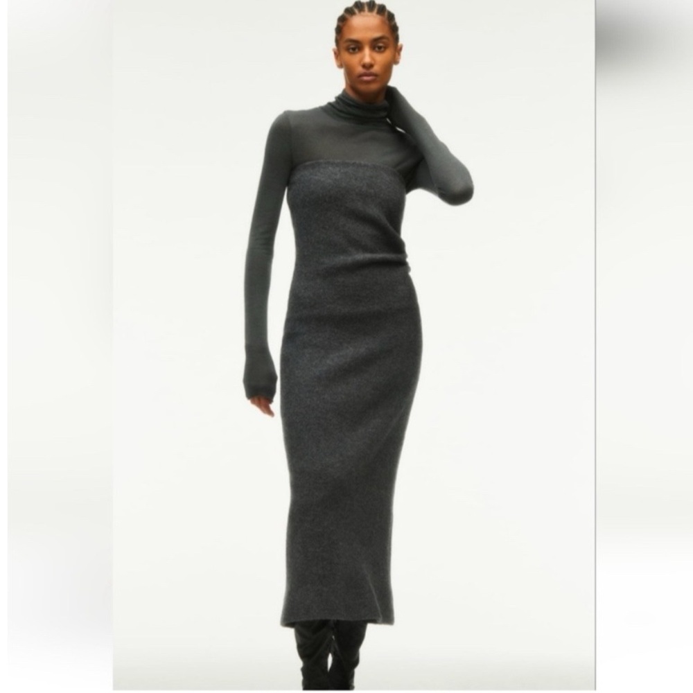 🩶 ZARA GREY WOOL STRAPLESS FITTED RUCHED MIDI DRESS! - Picture 8 of 16